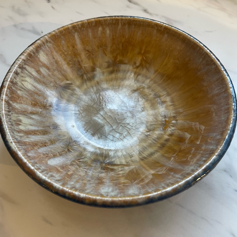 Bill Campbell art pottery iridescent signed trinket dish